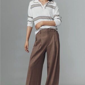 Maeve Avery Brown Plaid Wide Leg Pants